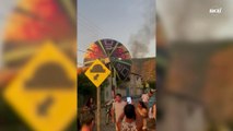 Balão pega fogo ao atingir rede elétrica em MG