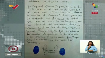 Fiscal General de Venezuela devela manuscrito de culpabilidad de Mayi Cumare
