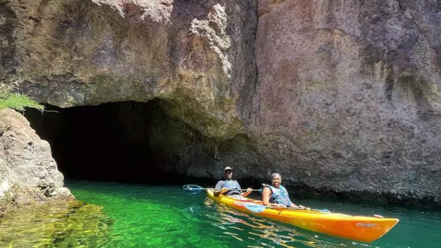 This Hidden Cave With Translucent Emerald Water Is Just an Hour Outside Las Vegas — and You Can See It on a Top-Rated Kayak Tour