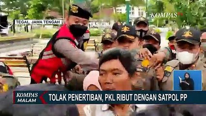 Tak Terima Ditertibkan, Pedagang Kaki Lima di Tegal Ribut dengan Petugas Satpol PP