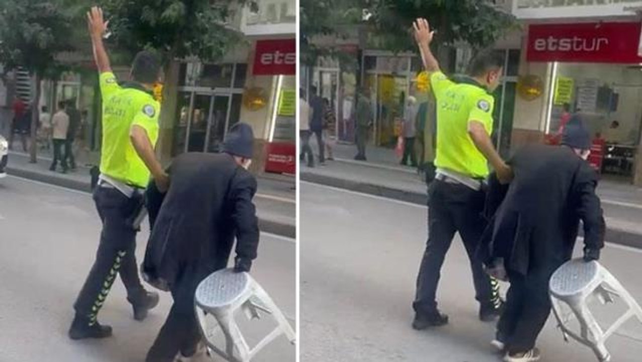 Polisten yürek ısıtan davranış! Trafik akışını yaşlı amca için durdurdu