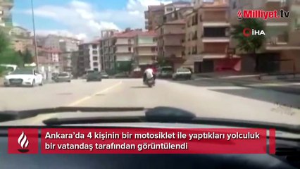 Bir motosiklete 4 kişi bindiler