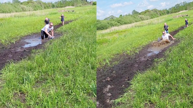 'Man hysterically slips into muddy water while walking through fields'