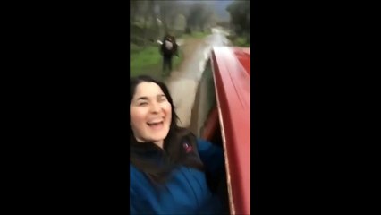 Bain de boue gratuit en sortant la tête de la voiture
