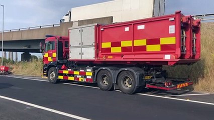 Fire crews at the Sheppey Crossing getting ready to start pumping water