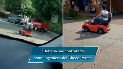 Hombre manejando carrito de rayo McQueen se hace viral en redes sociales