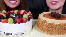 ASMR HUGE CELEBRATION CAKES (Chocolate and Caramel Mocha) 초콜릿 케이크 리얼사운드 먹방 ケーキ केक  Kim&Liz ASM