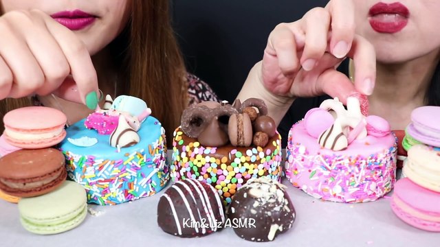 ASMR MINI EXPLOSION CAKES + CHOCOLATE CAKE TRUFFLES + MACARONS 리얼사운드 먹방 Kim&Liz ASMR