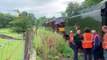 Steam train British India Line 35018, pipe problem, quickly sorted towed away