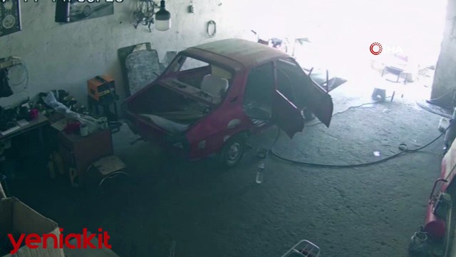 Sanayide oksijen tüpü patladı, korku dolu anlar kameraya yansıdı