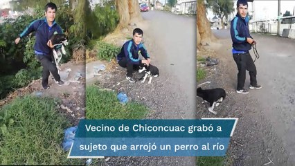 Un sujeto lanzó a su perro atado a un río en Chiconcuac y un vecino lo obligó a rescatarlo