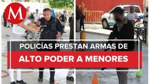 En Guanajuato, policías prestan armas a estudiantes durante plática de prevención