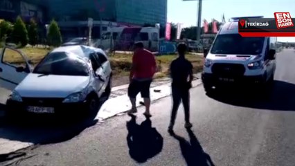 Tekirdağ'da hasta taşıyan araca otomobil çarpıp takla attı