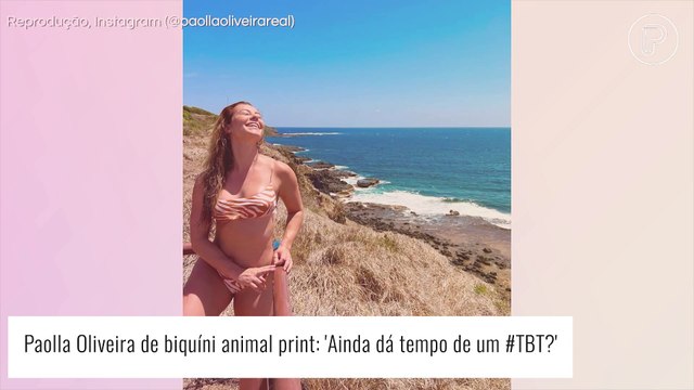 Paolla Oliveira exibe corpão em biquíni animal print e é enaltecida: 'Meu Deus, que mulher'