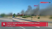 İzmir'in Aliağa ilçesinde otluk alanda yangın