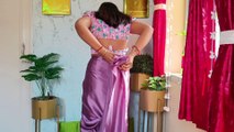 Satin Saree Draping in Dhoti Style | Unique Style of Satin Saree Draping | Nauvari Saree Drape