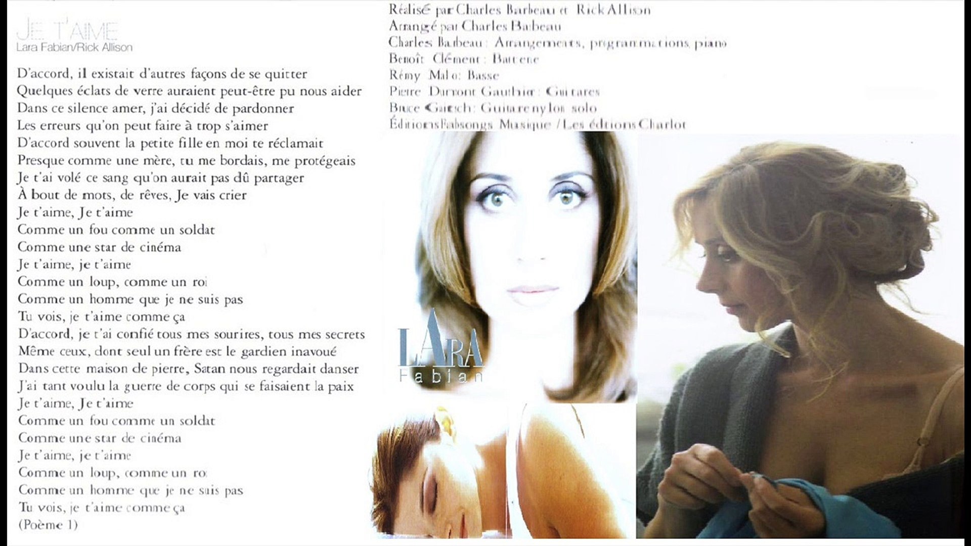 Lara Fabian — je t'aime (Lara Fabian/Rick Allison) | Lyrics | CD Album |  LARA FABIAN : PURE | Édition Collector - Vidéo Dailymotion