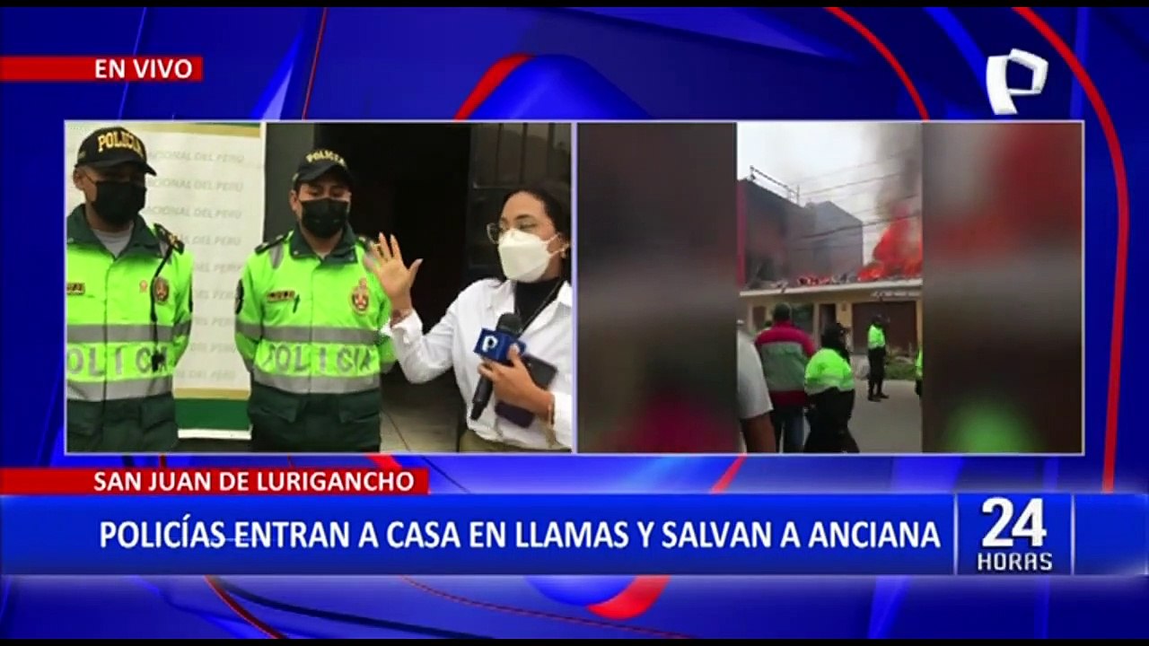 SJL: policías arriesgan sus vidas y rescatan a anciana de casa envuelta en llamas