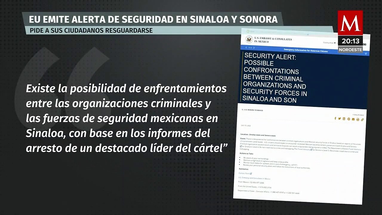 Embajada de EU alerta de posibles enfrentamientos en Sinaloa tras captura de Caro Quintero