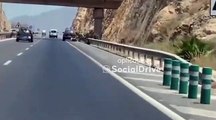 Una mujer toma el sol en el arcén de la A7