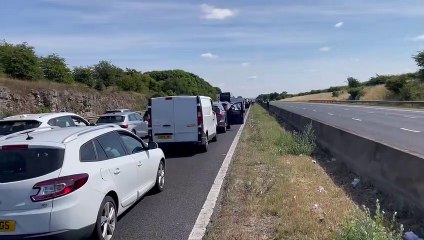 Traffic jams on the M18, near Sheffield, this afternoon