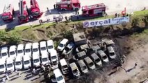 Sancaktepe’de galeriye ait otoparkta 16 ticari araç alev alev yandı