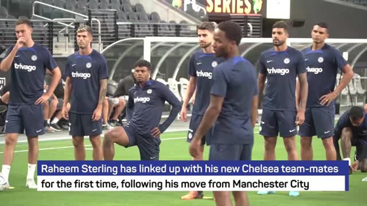 Raheem Sterling trains with Chelsea for the fir...