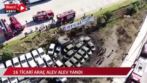 Sancaktepe’de oto galeriye ait otoparkta 16 ticari araç alev alev yandı