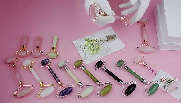 100% Pure Natural Quartz Stone Skin Care Beauty Up Anti Aging Face Massage Cosmetics Jade Roller Box