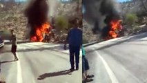 Milas’ta kaza yapan TIR’ın şoförü yanarak öldü