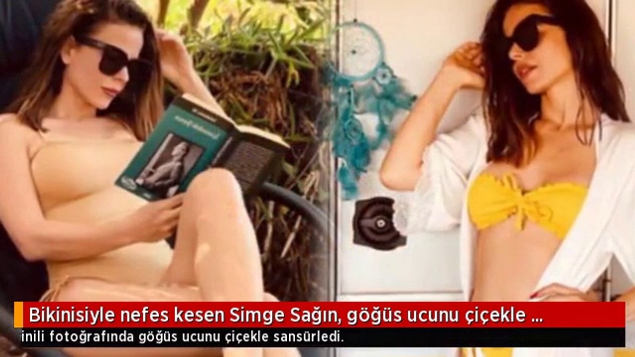Bikinisiyle nefes kesen Simge Sağın, göğüs ucunu çiçekle sansürledi
