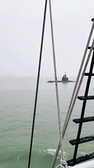 Indonesian Navy TNIAL Nagapasa-class/Type 209/1400 submarine, KRI Alugoro (405), seen recently from tall ship KRI Dewaruci