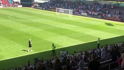 Danny Hylton applauds the Luton supporters