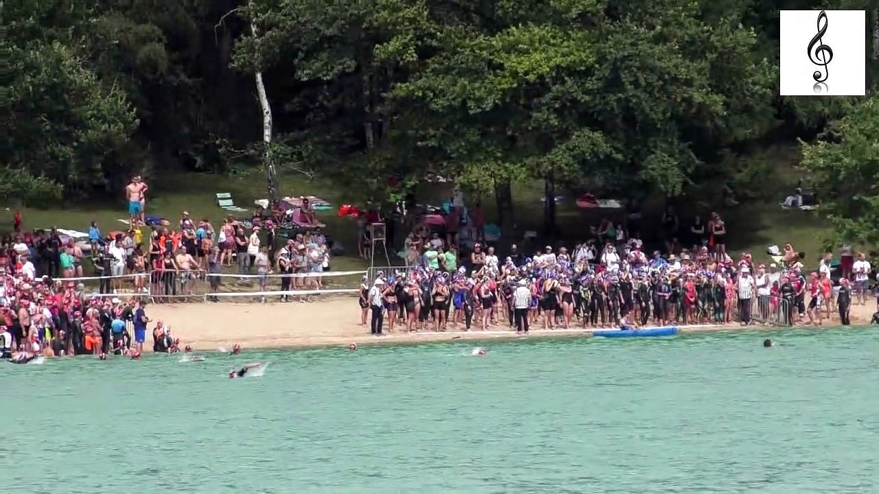 Triathlon de Vouglans 2019, le samedi ; Départ des Filles filmé de loin !