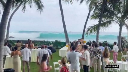 موجة كبيرة تقتحم حفل زفاف في هاواي