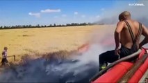 شاهد: سباق مع الزمن لإنقاذ حقل من القمح المحترق عقب قصف روسي في أوكرانيا