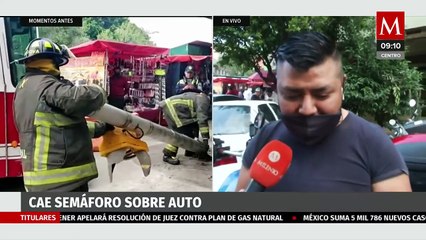 Semáforo cae sobre un automóvil en la CdMx