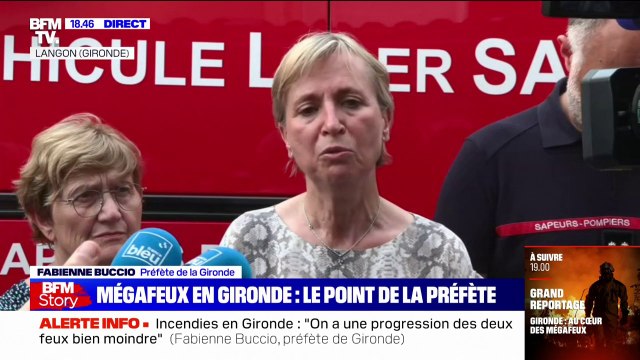 Fabienne Buccio, préfète de Gironde: On a 2000 hommes et femmes engagés sur le terrain, sur les deux feux, on a 10 moyens aériens