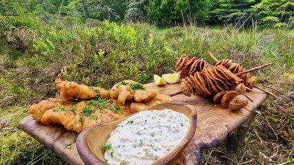 Fish and fried Tornado Potatoes  ASMR Cooking