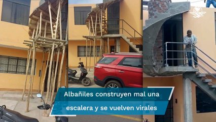 Albañiles se vuelven virales por colocar una escalera sin salida