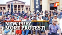 Protestors at Presidential Secretariat after Ranil Wickremesinghe was elected Sri Lanka President