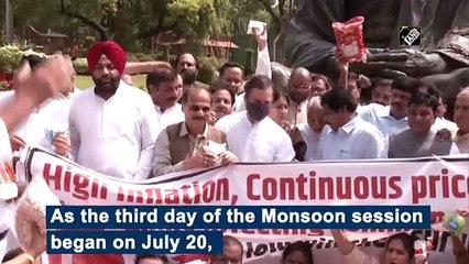 Rahul Gandhi, Opposition MPs protest over inflation at Parliament