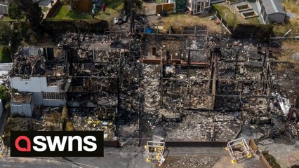 Drone footage show row of houses decimated by fire in Barnsley, UK