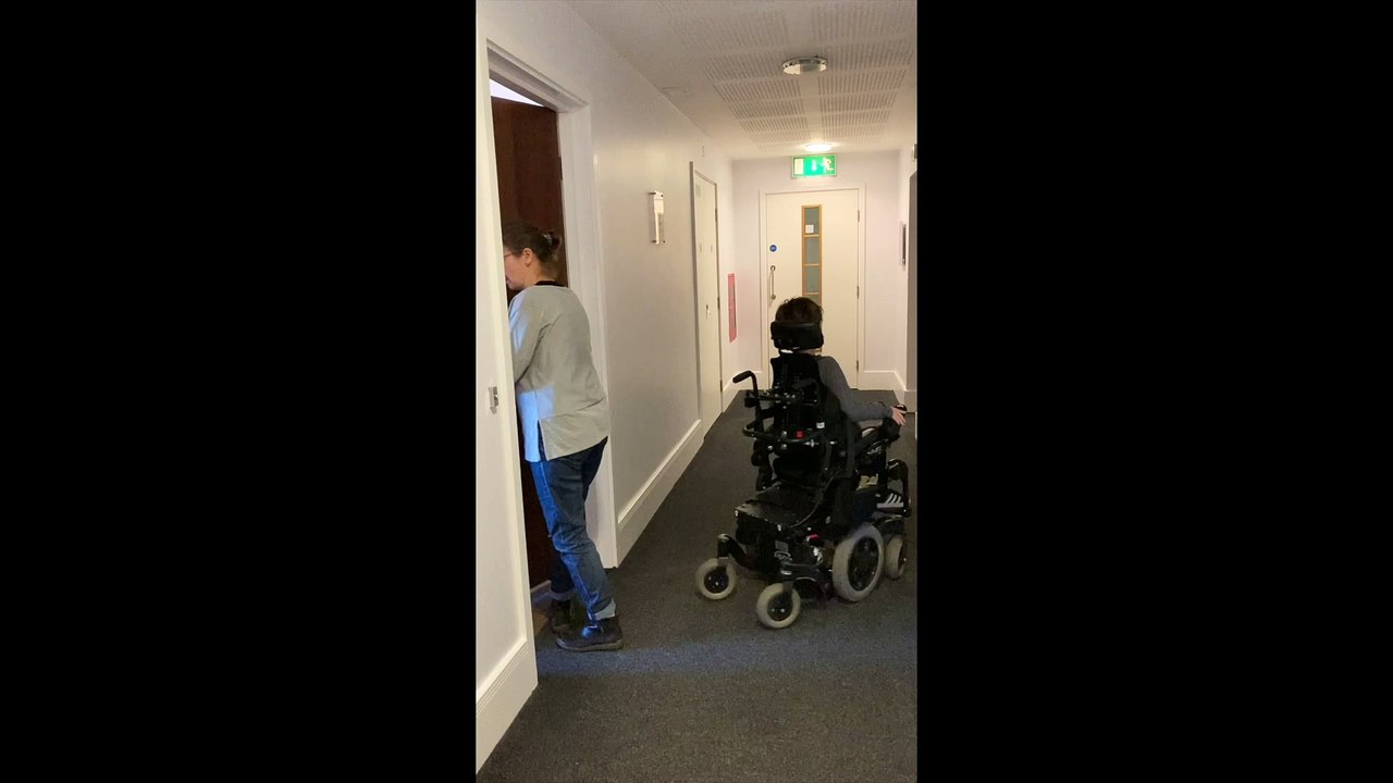 Sarah Rennie demonstrates how evacuation chairs...