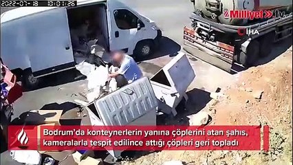 Attığı çöpleri kameraya yakalanınca böyle geri topladı