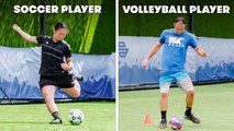 Beach Volleyball Players Try To Keep Up With Soccer Players