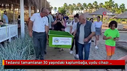 Tedavisi tamamlanan 30 yaşındaki kaplumbağa, uydu cihazı takılıp denize bırakıldı