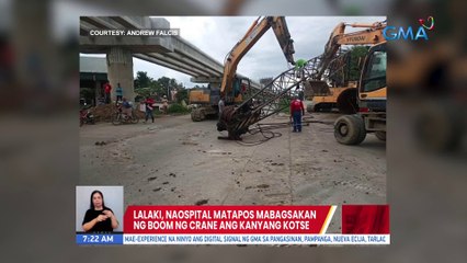Lalaki, naospital matapops mabagsakan ng boom ng crane ang kanyang kotse | UB