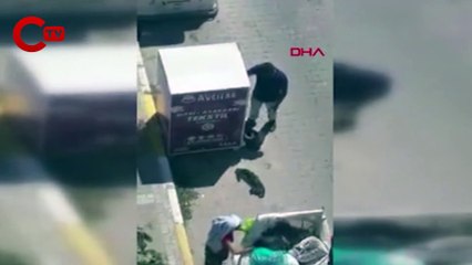 Avcılar'da giysi kumbarasından hırsızlık kamerada