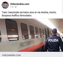 Trani: trascinato da treno sino in via Andria, morto. Sospeso traffico ferroviario  i dettagli su https://www.videoandria.com/ -